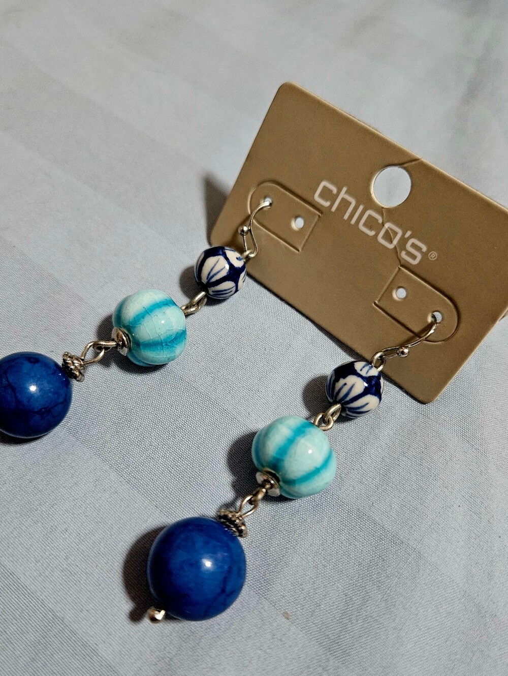 NWT Chico's Triple Drop Coastal Blue Beaded Dangle Earrings